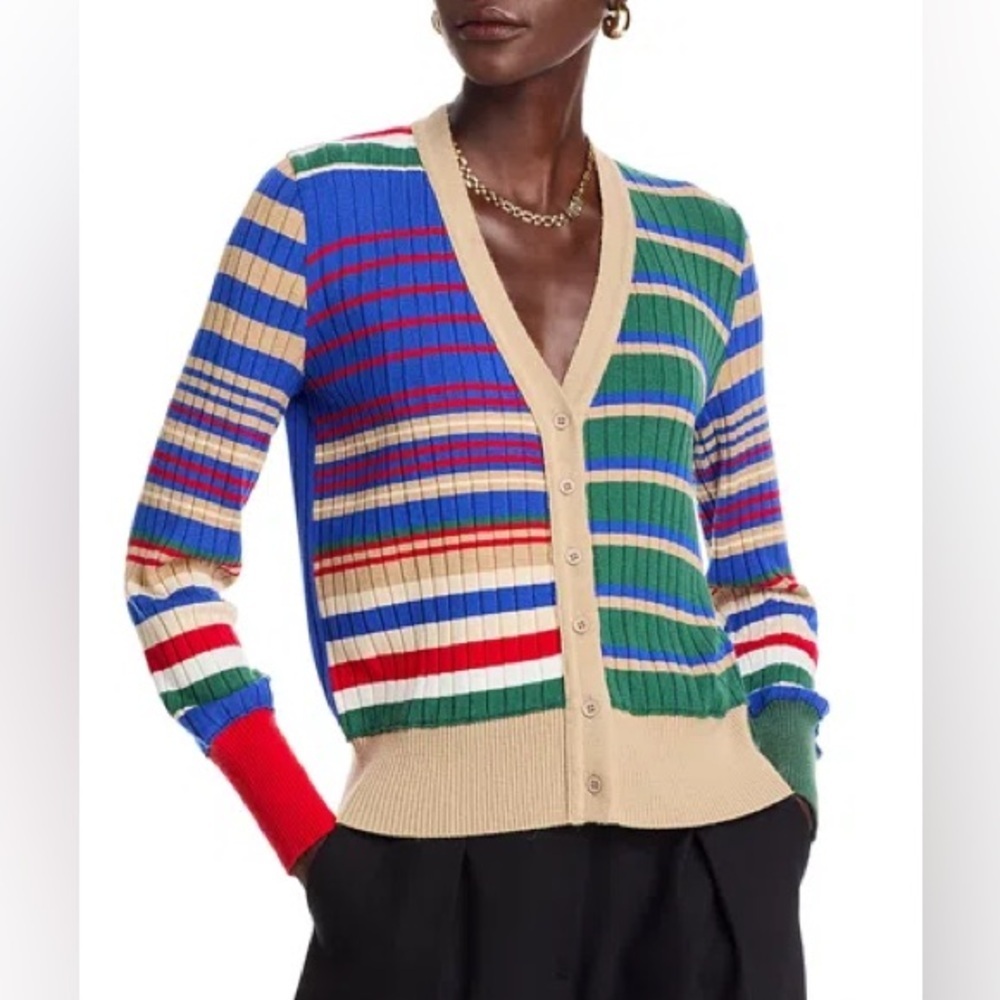 NWT Aldo Martins Talo Cardigan Sweater Striped Sand Multicolor Sz M
